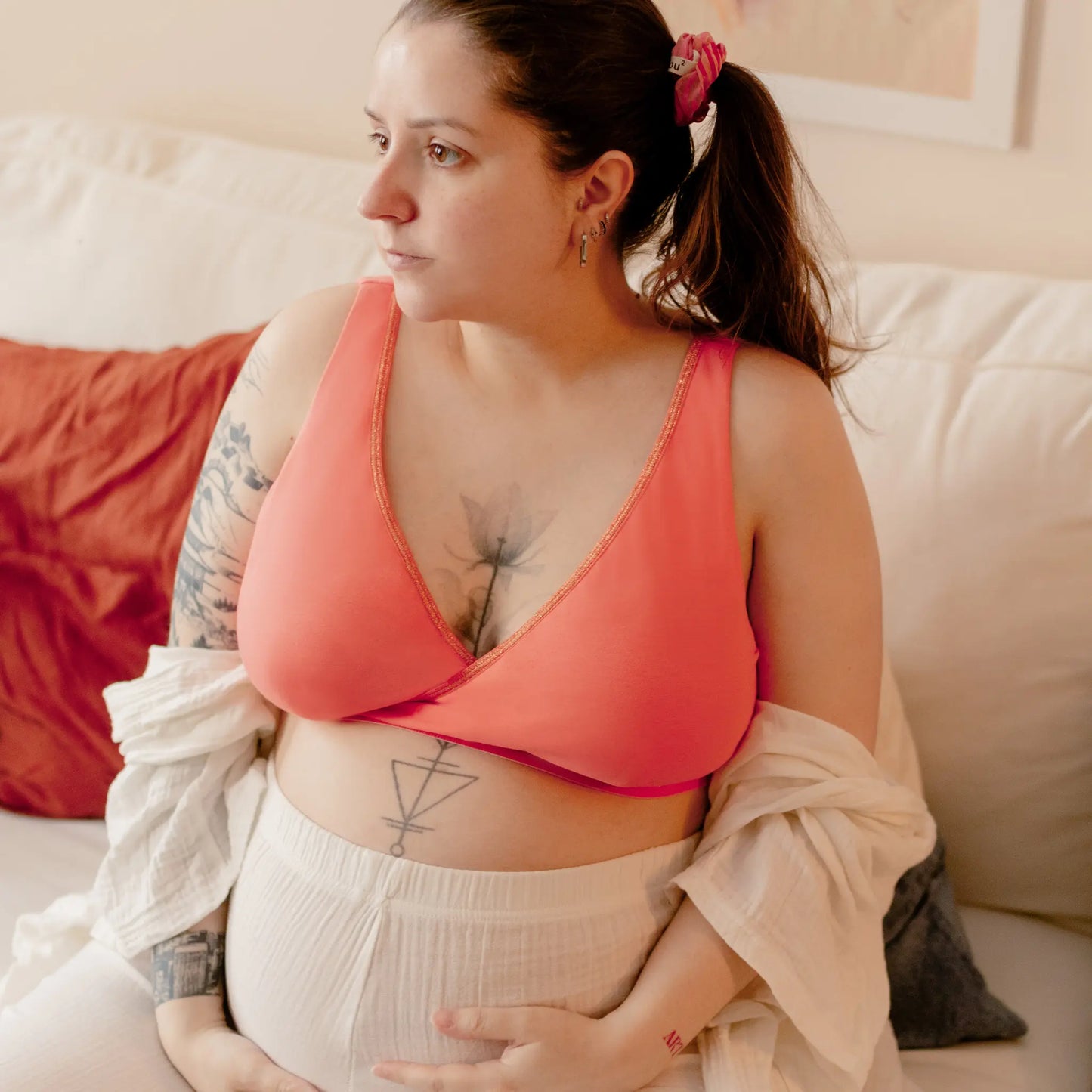 Brassière d'allaitement absorbante - corail